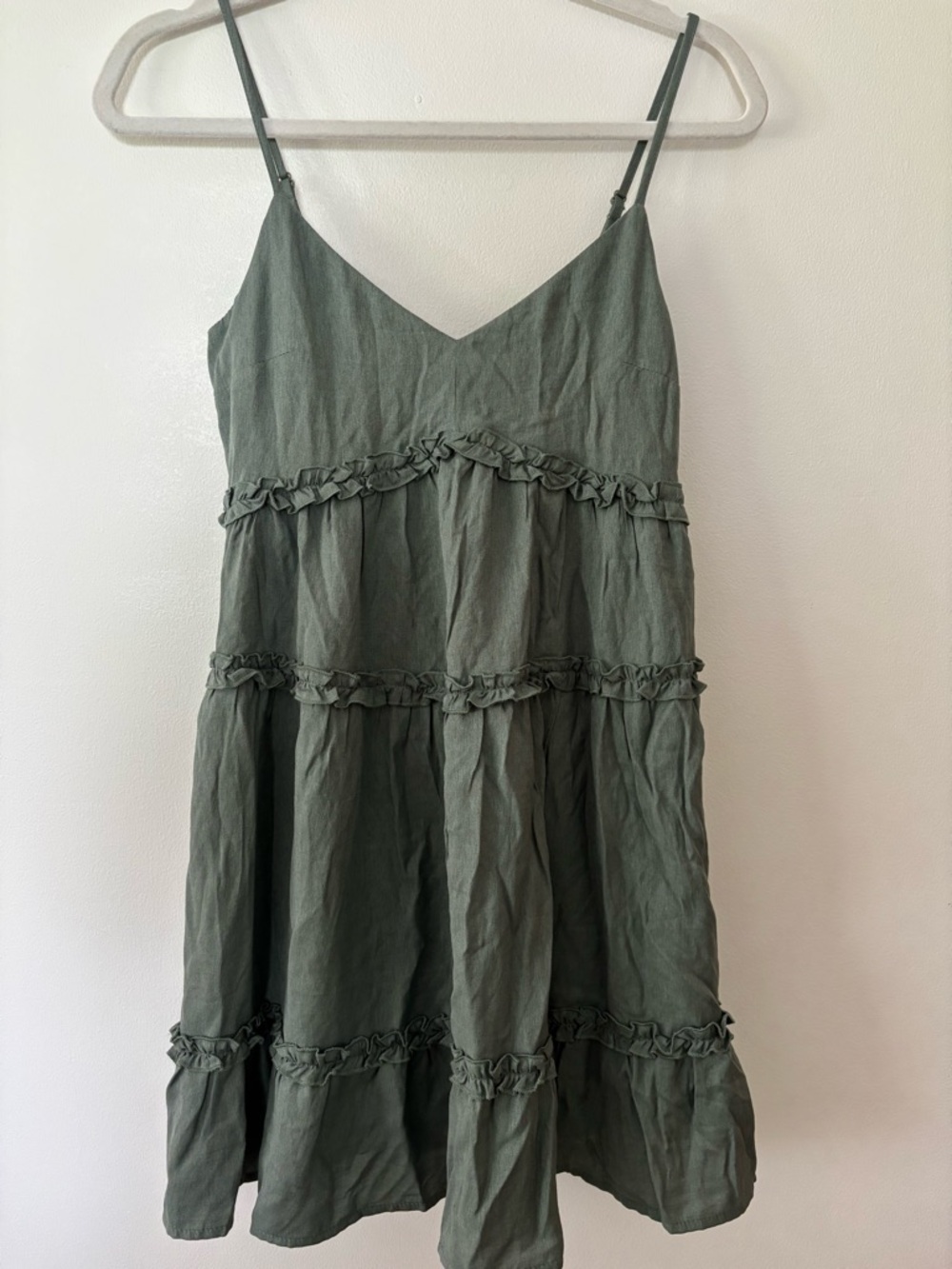 Trixxi Olive Tiered Ruffle Sundress with Spaghetti Straps